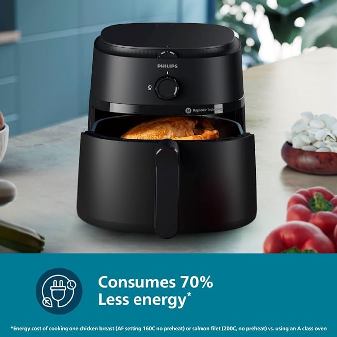 PHILIPS Air Fryer NA130/00, uses up to 90% less fat, 1700W, 6.2 Liter, with Rapid Air Technology (Black), Extra Large