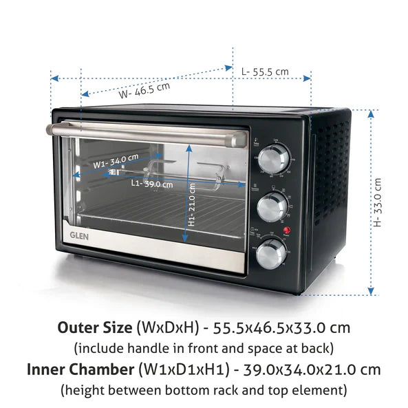 Glen Oven Toaster Griller (OTG) -42 Litres, Motorized Rotisserie, Convection Fan, 2000W - Black (5042BLRC)
